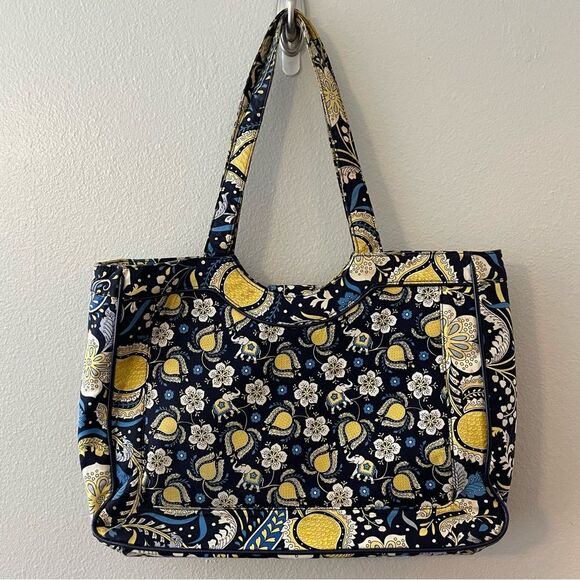 Vera Bradley Ella Blue Elephant Print Tote Bag 16x11 - Picture 5 of 16